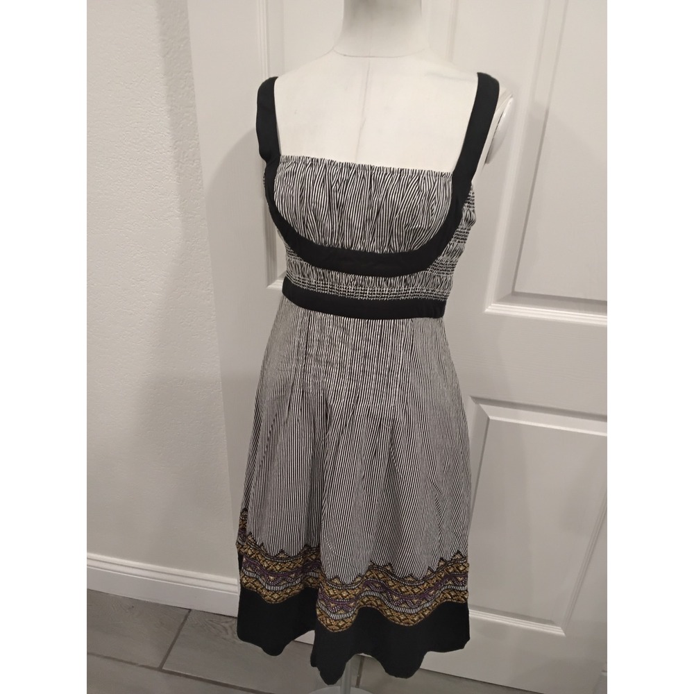 Lithe by Anthropologie Black & White Smocked Midi Dress-4‎